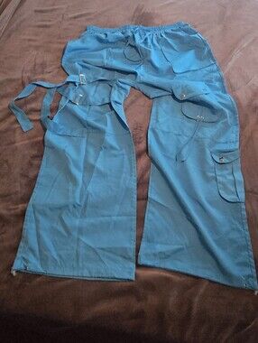 Bright Teal Cargo Parachute Rave Sporty Pants Utility Pockets Wide Leg XXL